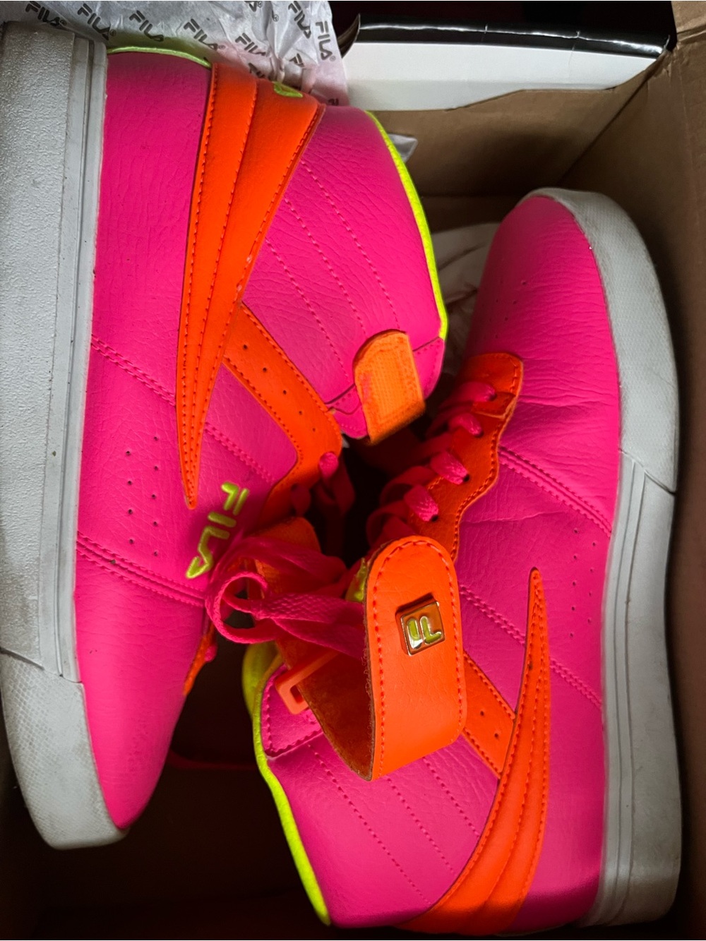 Fila women’s High-Top Sneakers in Neon Pink & Bright Orange
